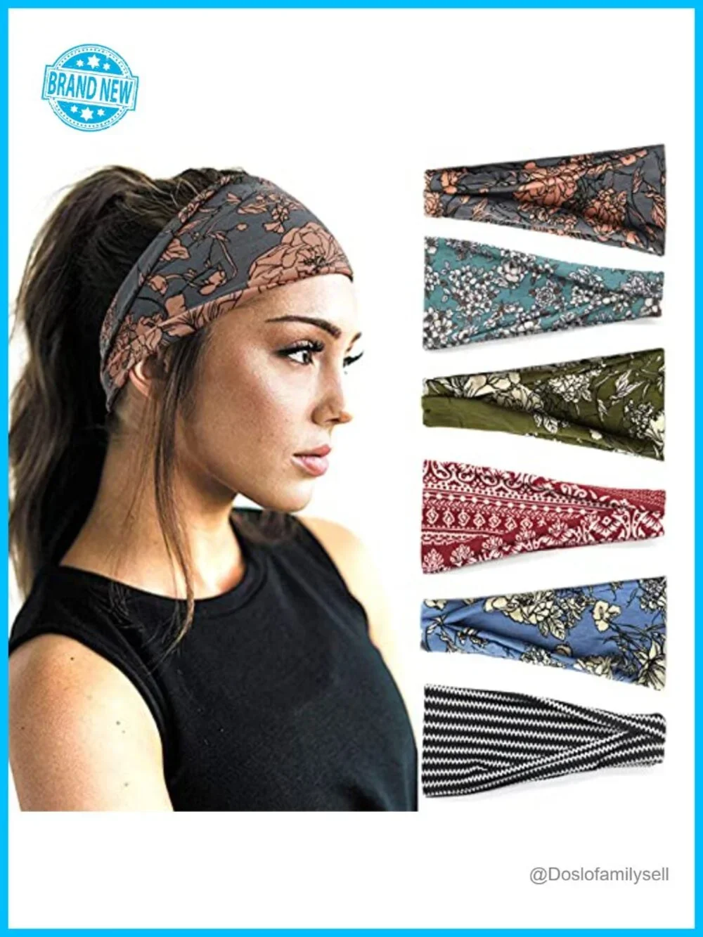 Wide Yoga Headband 6 Pack Stretchable Sweat Absorbing Polyester Spandex Workout